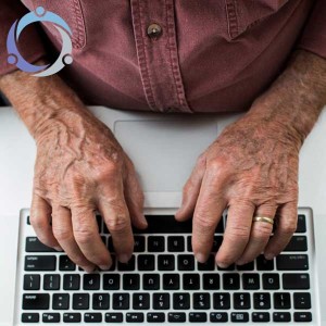 An older man takes to the internet to find caregiving resources.