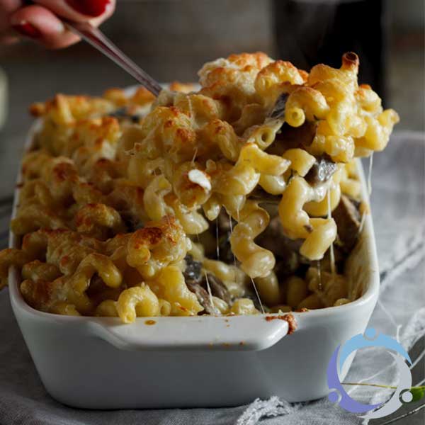 Bringing over freezer friendly meals like a macaroni casserole is a huge help to a busy family.